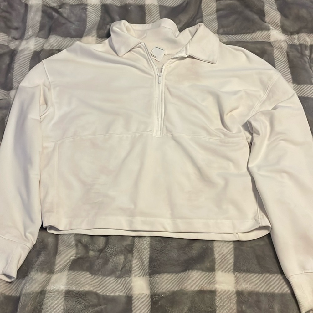 White All In Motion Cropped Collared Quarter Zip
